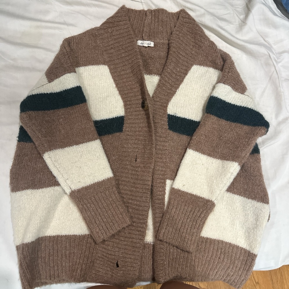 Chunky Knit Brown and Cream Cardigan Sweater